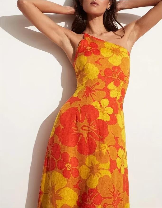 Sahara Summer Oblique Shoulder Strap Printed Dresses - Vestir en Moda