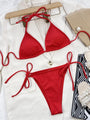 Saori Halter Solid Bikini Two Pieces Set - Vestir en Moda