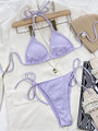 Saori Halter Solid Bikini Two Pieces Set - Vestir en Moda