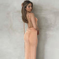 Sara Solid Color Sexy Backless Slim Fit Lace Up Maxi Dress - Vestir en Moda