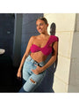 Sara Stylish Solid One Shoulder Crop Tops - Vestir en Moda