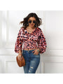 Sarah Leopard Print V Neck Puff Sleeve Blouses - Vestir en Moda