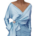 Sarah Sexy V-neck Slim Fit Tied High Elastic Satin Blouse - Vestir en Moda