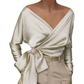 Sarah Sexy V-neck Slim Fit Tied High Elastic Satin Blouse - Vestir en Moda
