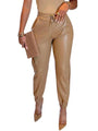 Sarai Mid Waist Solid Color PU Faux Leather Drawstring Pants - Vestir en Moda