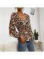 Scarlett V Neck Long Sleeve Leopard Blouse - Vestir en Moda