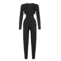 Secilia Women Backless Hollow Cutout out V neck Knitted Jumpsuits - Vestir en Moda