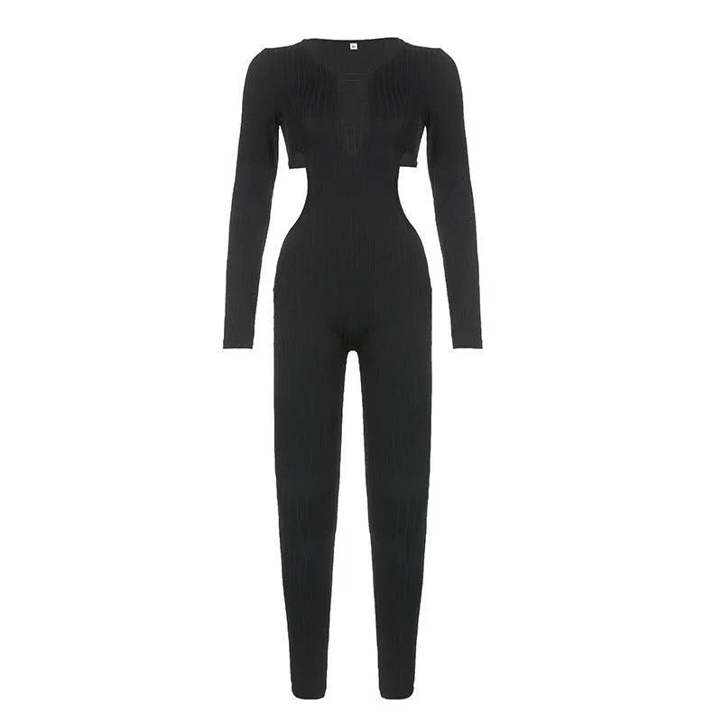 Secilia Women Backless Hollow Cutout out V neck Knitted Jumpsuits - Vestir en Moda