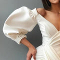 Selena Sexy Plunge Puff Sleeve High Waist Stretch Dresses - Vestir en Moda
