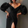 Selena Sexy Plunge Puff Sleeve High Waist Stretch Dresses - Vestir en Moda