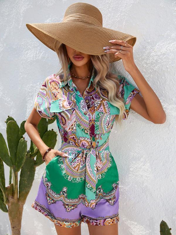 Selma Ethnic Style Printed Sleeved Rompers - Vestir en Moda