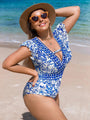 Sharinne One Piece Swimsuit New Plus Size V Neck Large Ruffle Swimwear - Vestir en Moda