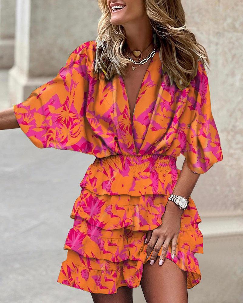 Shayla Sleeve V Neck Irregular Hem Dresses - Vestir en Moda