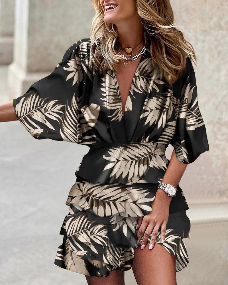 Shayla Sleeve V Neck Irregular Hem Dresses - Vestir en Moda