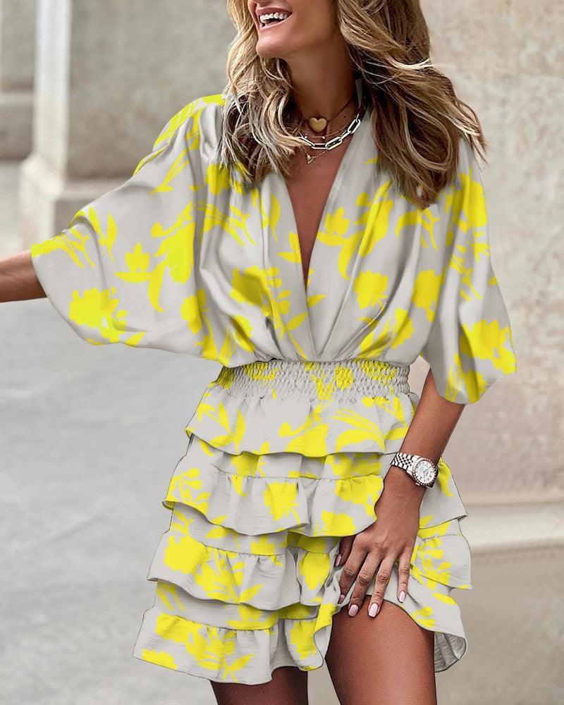 Shayla Sleeve V Neck Irregular Hem Dresses - Vestir en Moda