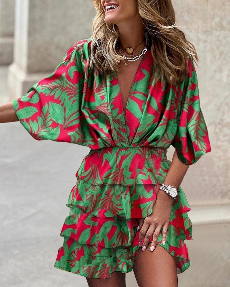 Shayla Sleeve V Neck Irregular Hem Dresses - Vestir en Moda