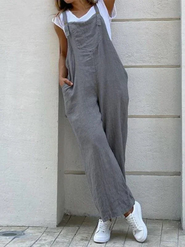 Sheila Women Solid Color Ankle Length Linen Jumpsuits - Vestir en Moda