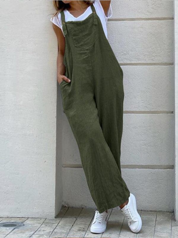 Sheila Women Solid Color Ankle Length Linen Jumpsuits - Vestir en Moda
