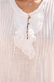 Short Sleeve Ruffle Linen Top - White