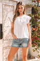 Short Sleeve Ruffle Linen Top - White