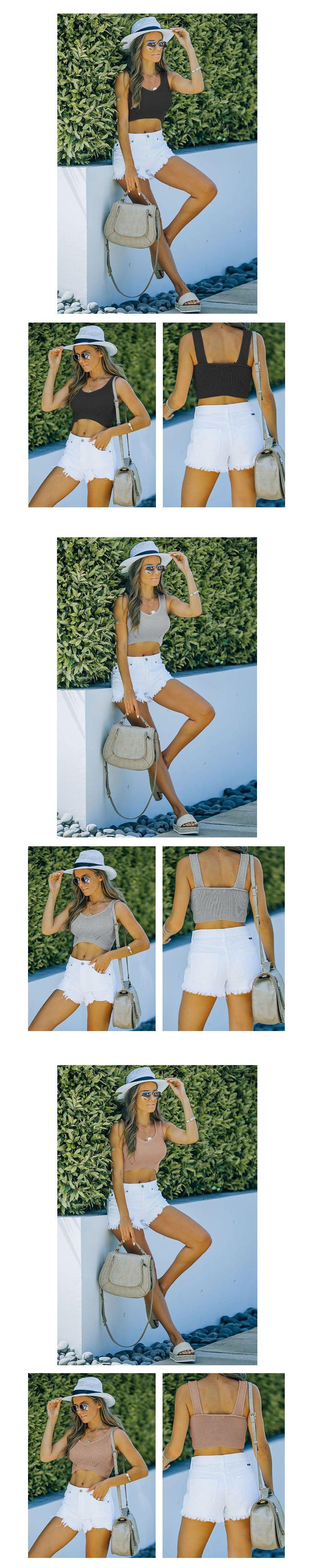 Sienna Ice Silk Short-Style Knitwear Backless Women Top - Vestir en Moda