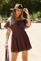 Sierra Valley Off The Shoulder Mini Dress - Brown