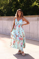 Silky Blue Multi Floral Print Maxi Dress