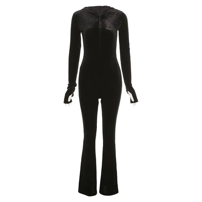 Sisa Autumn Women Clothing Hooded Long Sleeve Straight Jumpsuits - Vestir en Moda
