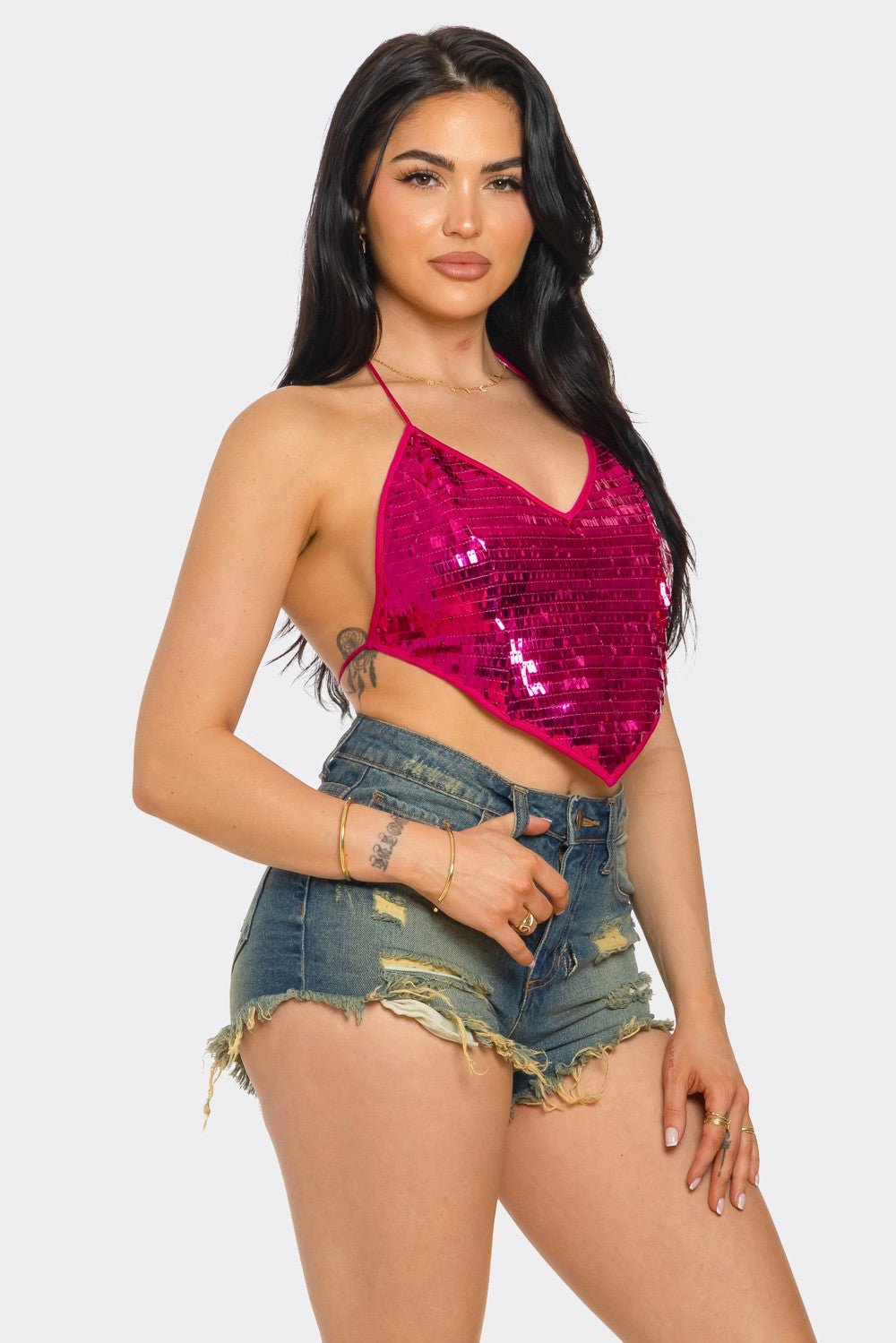 Skylar Sequin Open Back Top - Stylish Halter Neck Design for Stunning Evening Looks Top