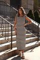 Sleeveless Black and Beige Striped Midi Dress