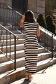 Sleeveless Black and Beige Striped Midi Dress