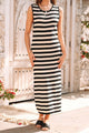 Sleeveless Black and Beige Striped Midi Dress