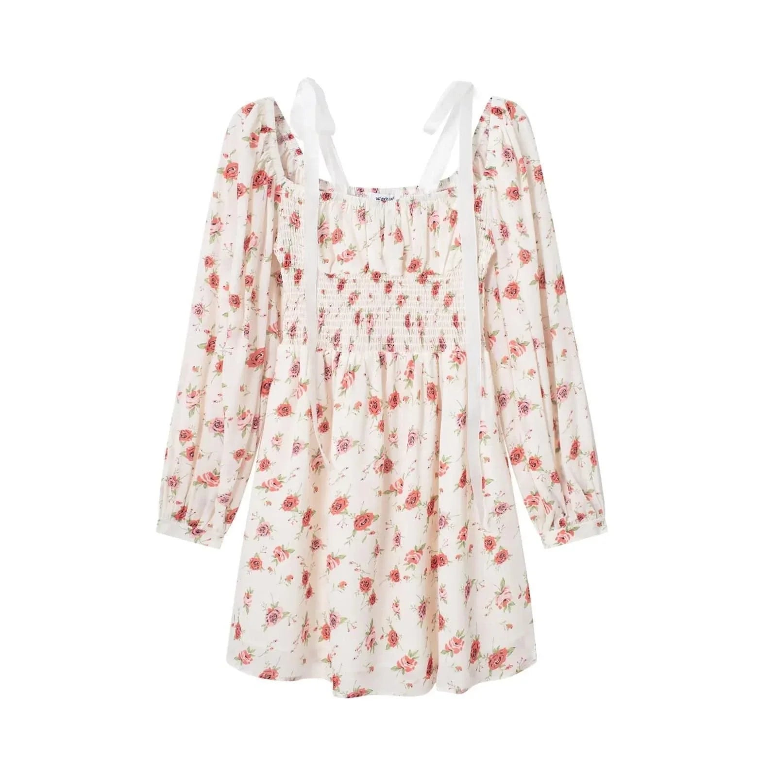 Sodeli Shoulder Floral Bubble Long Sleeve Elegant Dresses - Vestir en Moda