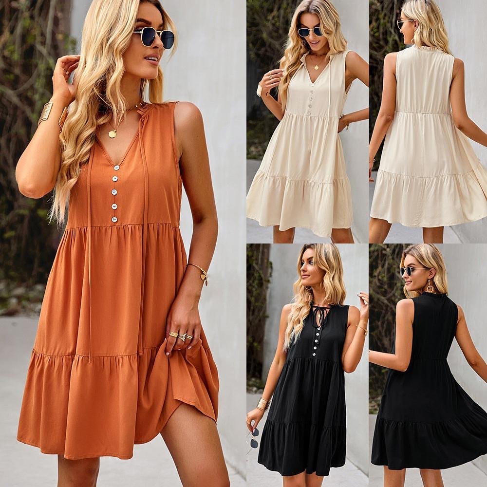 Sodelis Women New Solid line Casual Tiered Babydoll Dresses - Vestir en Moda
