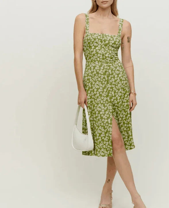 Sofi Summer Green Bottom Pastoral Floral Strap Dresses - Vestir en Moda