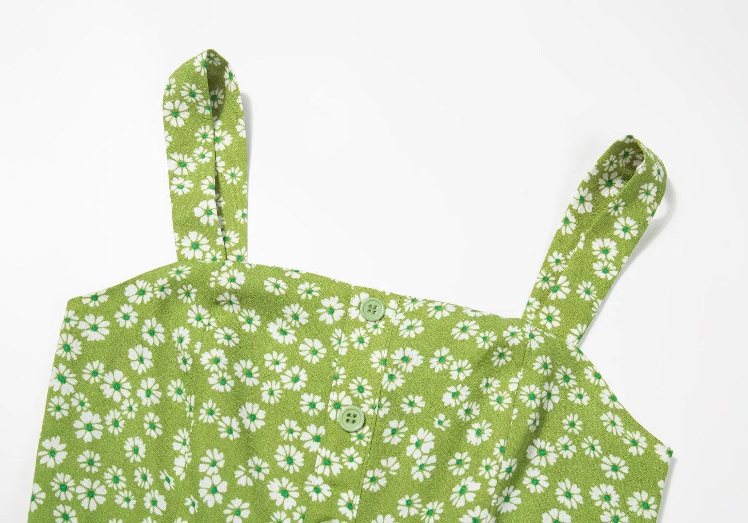 Sofi Summer Green Bottom Pastoral Floral Strap Dresses - Vestir en Moda