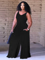 Sofia Chic V Neck Cami Wide Leg Solid Jumpsuits - Vestir en Moda