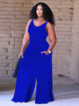 Sofia Chic V Neck Cami Wide Leg Solid Jumpsuits - Vestir en Moda