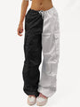 Solid Mid Waist Mixed Media Cargo Cotton Pants - Vestir en Moda