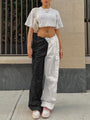 Solid Mid Waist Mixed Media Cargo Cotton Pants - Vestir en Moda