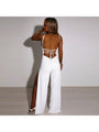 Sophia Backless Ladies Solid Slit Spaghetti Straps Jumpsuits - Vestir en Moda