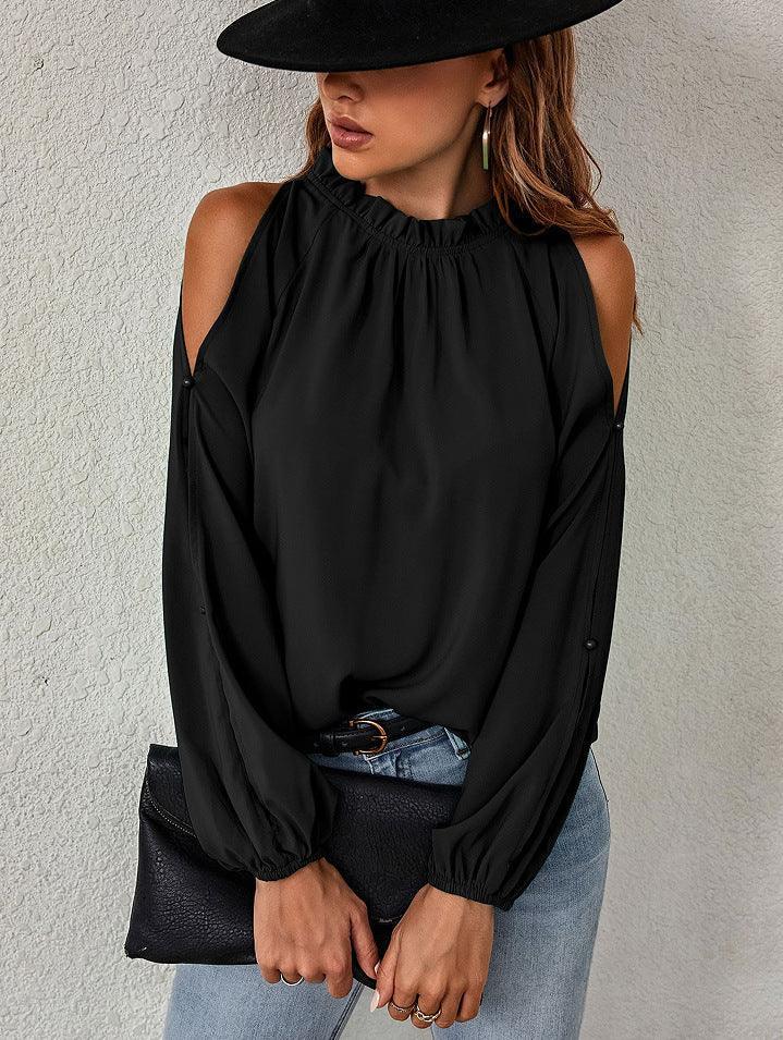 Sophia Lotus Leaf Round Neck Pleated Off Shoulder Blouse - Vestir en Moda
