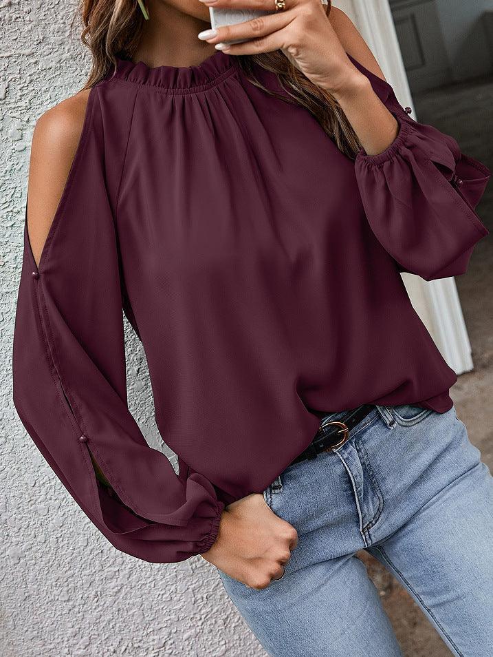 Sophia Lotus Leaf Round Neck Pleated Off Shoulder Blouse - Vestir en Moda