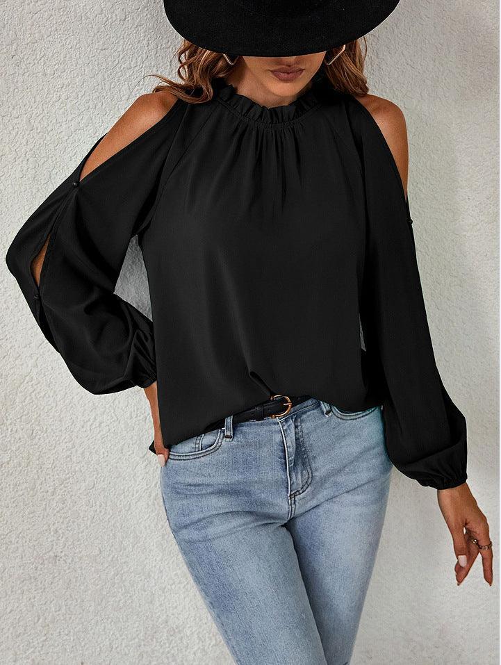 Sophia Lotus Leaf Round Neck Pleated Off Shoulder Blouse - Vestir en Moda