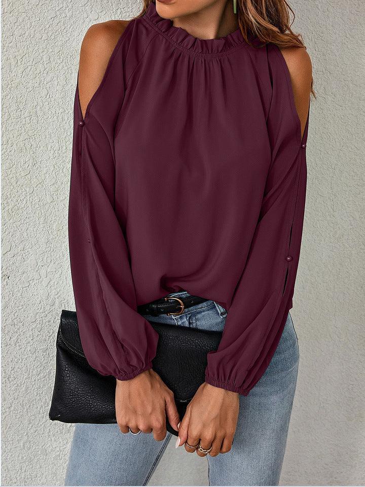 Sophia Lotus Leaf Round Neck Pleated Off Shoulder Blouse - Vestir en Moda