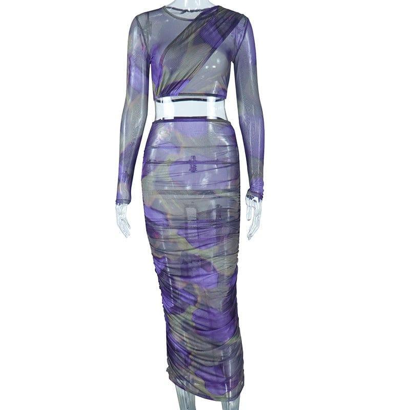 Sophia Pattern Print Tight Casual Long Sleeves Cropped two pieces Set - Vestir en Moda