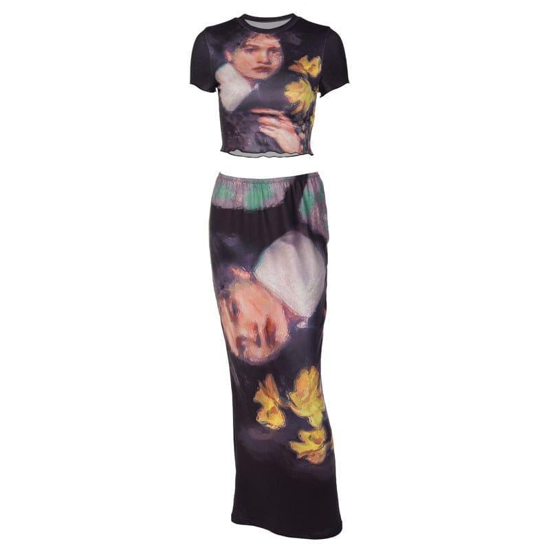 Sophia Summer Wooden Ear Short Sleeve Printing Two Piece Sets - Vestir en Moda