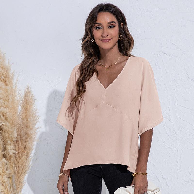 Sophia V-neck Simplicity Stitching Solid Color Blouse - Vestir en Moda