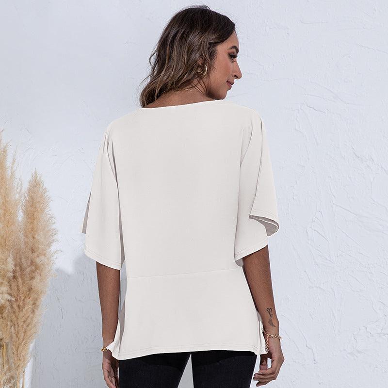 Sophia V-neck Simplicity Stitching Solid Color Blouse - Vestir en Moda