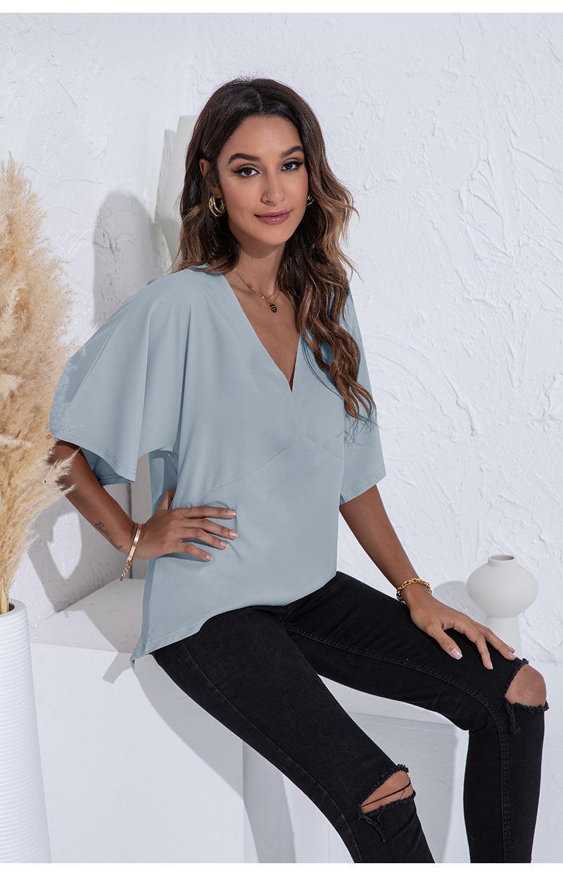 Sophia V-neck Simplicity Stitching Solid Color Blouse - Vestir en Moda